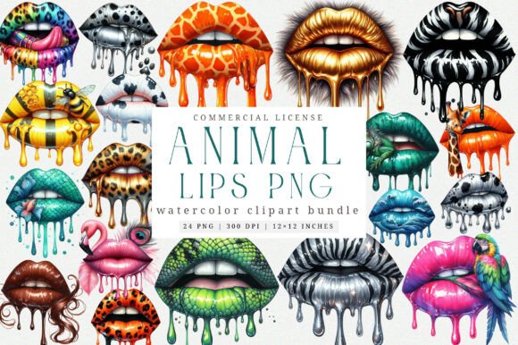 Download Animal Print Dripping Lips PNG Bundle - Dripping lips Collection