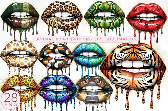 Download Animal Print Dripping Lips PNG Bundle - Dripping lips Collection