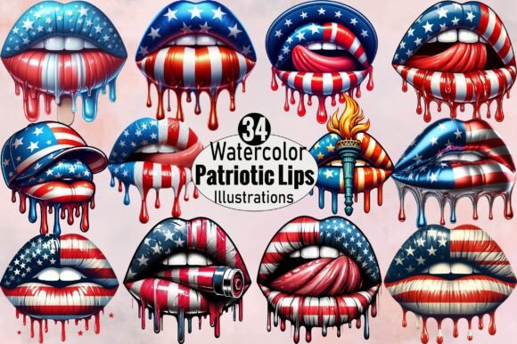 Download 4th of July USA Dripping Lips Clipart - Dripping lips Collection